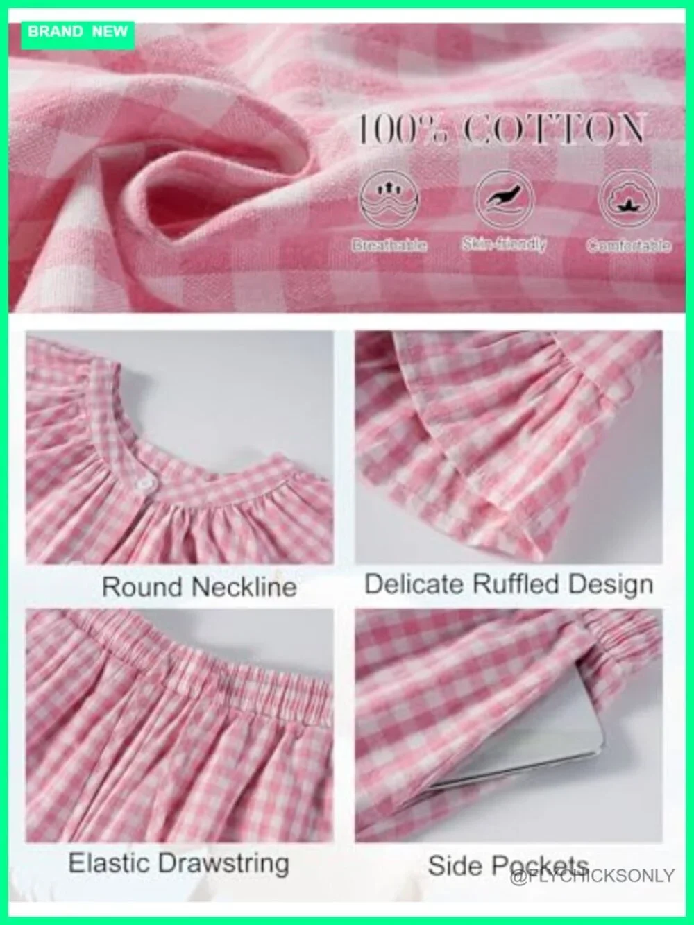 Women's Cotton Gingham Pajama Set - Button Down Top & ruffle Shorts